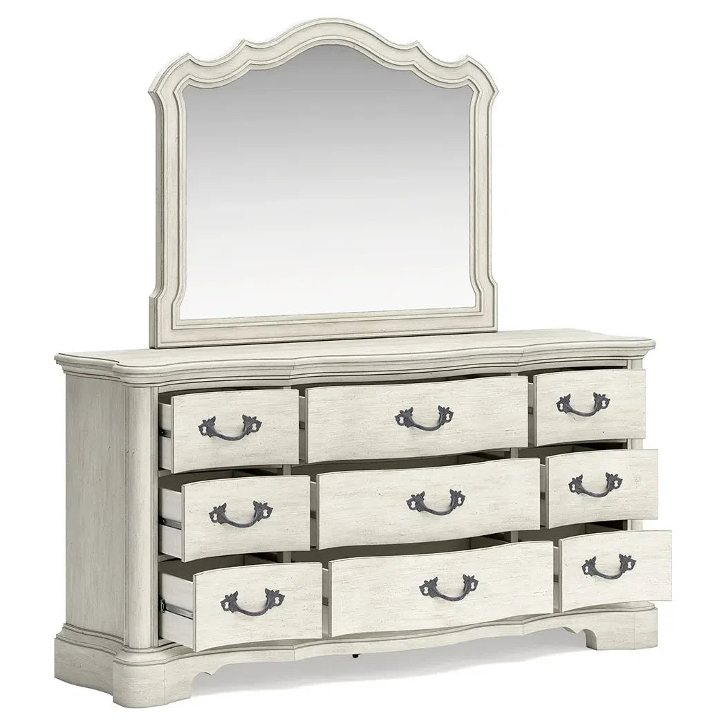 Elegant Antique White Arlendyne Bedroom Dresser with Stunning Mirror