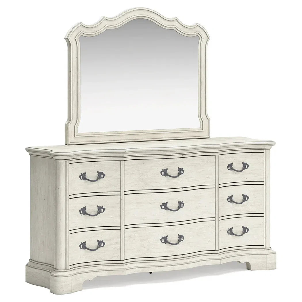 Elegant Antique White Arlendyne Bedroom Dresser with Stunning Mirror