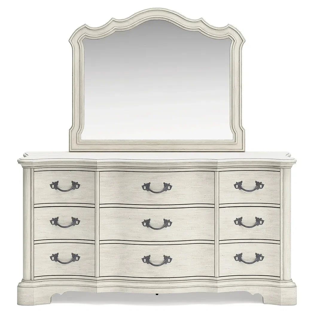 Elegant Antique White Arlendyne Bedroom Dresser with Stunning Mirror