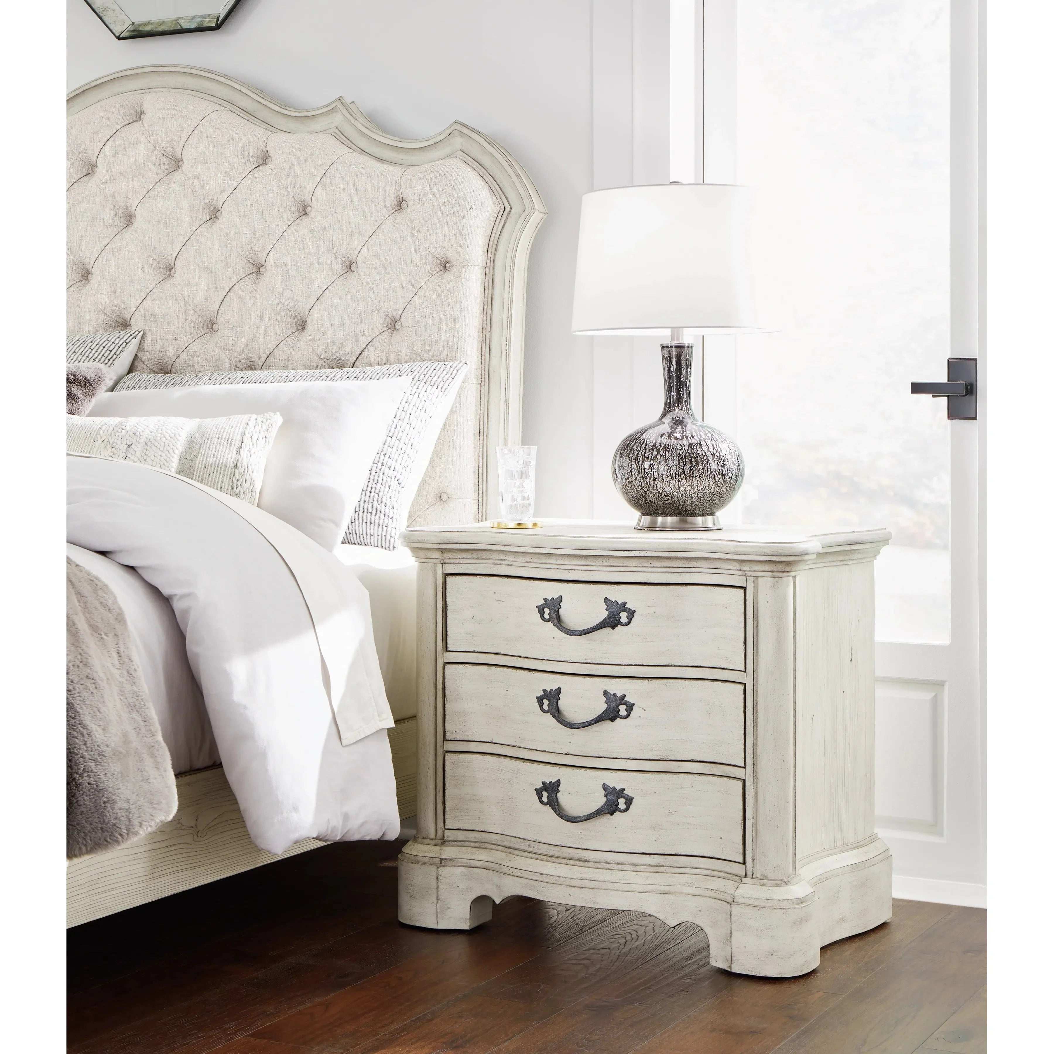 Charming Antique White Arlendyne Bedside Table