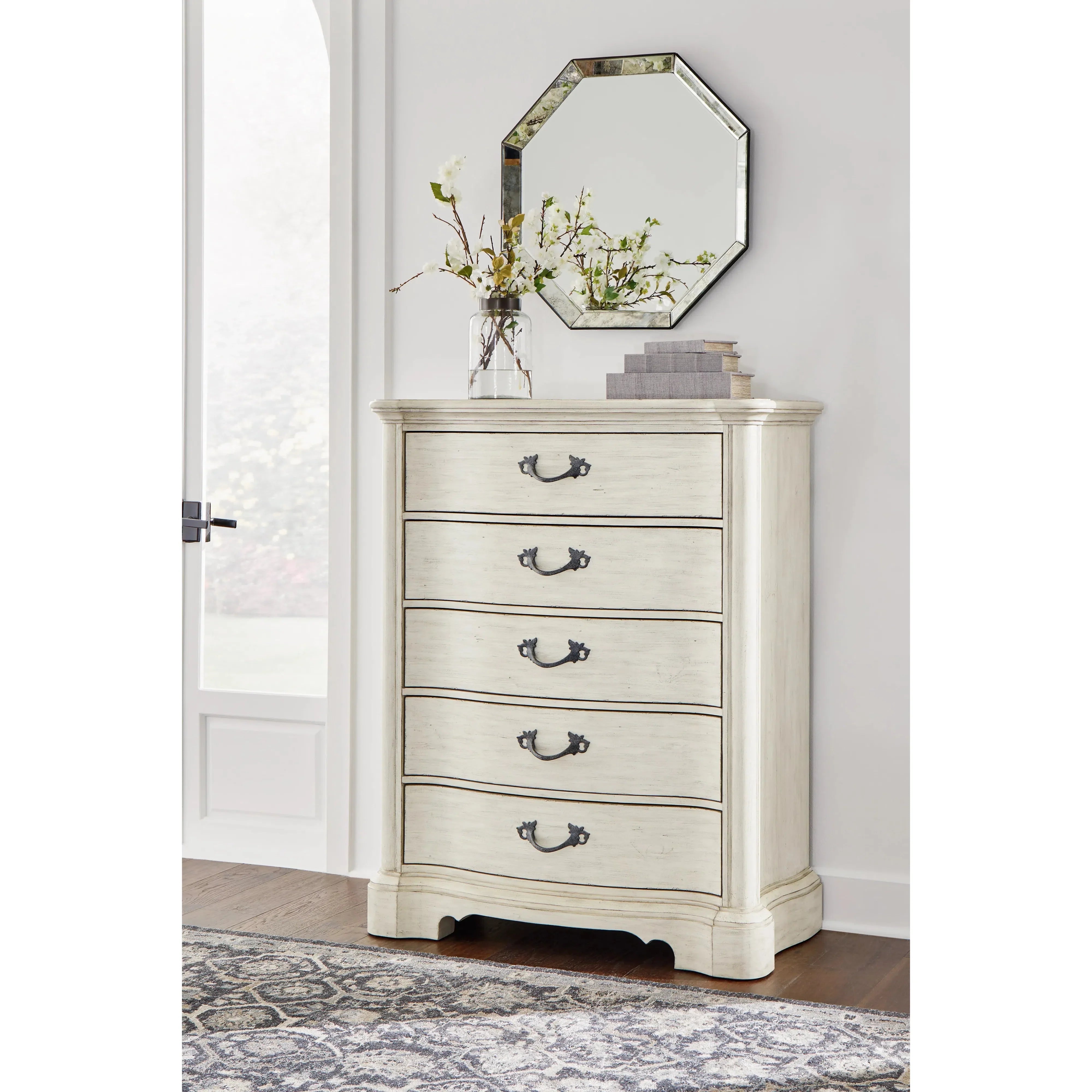 Elegant Arlendyne Tallboy Chest of Drawers in Timeless Antique White Finish