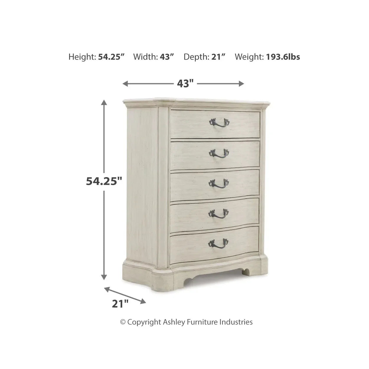 Elegant Arlendyne Tallboy Chest of Drawers in Timeless Antique White Finish