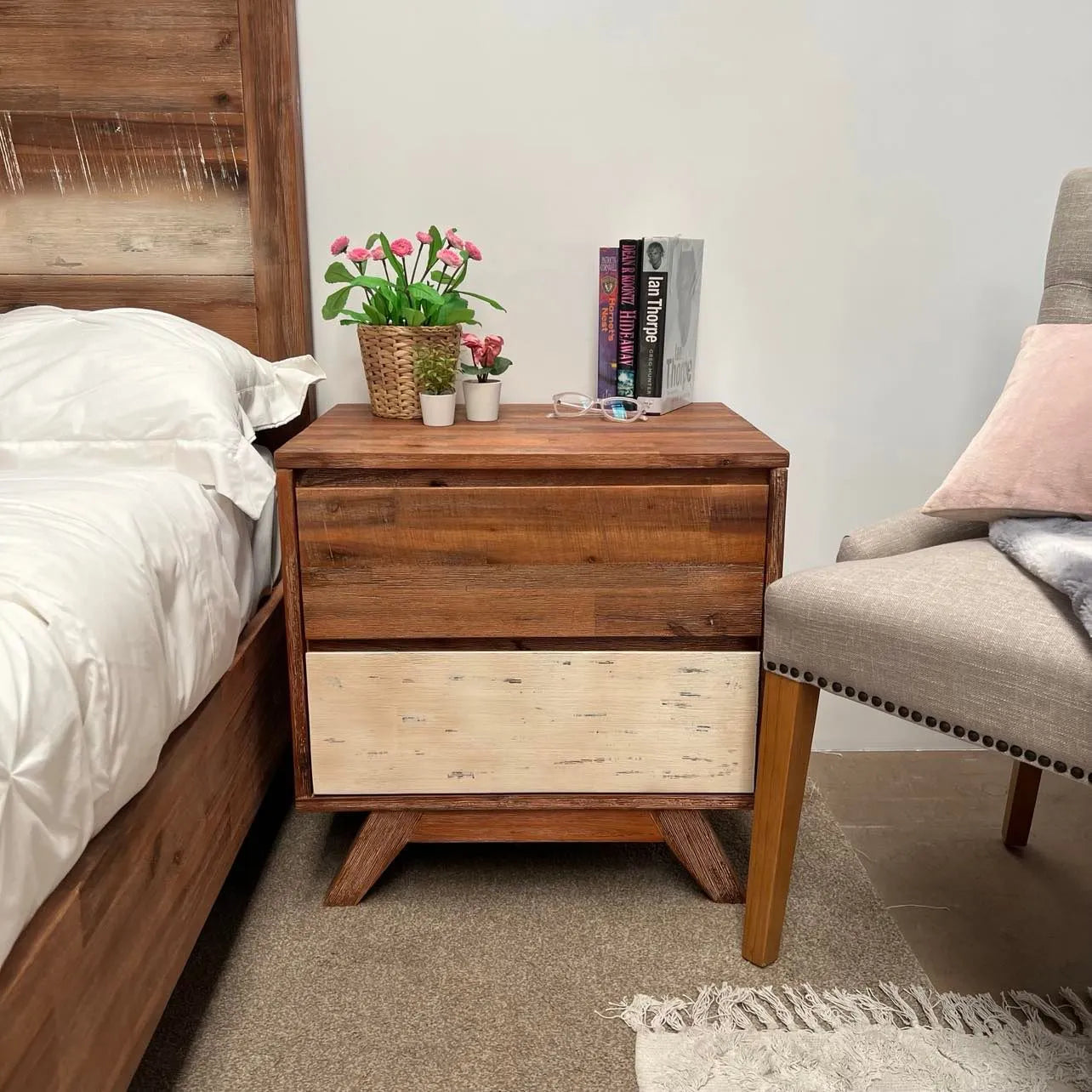 Boatwood Bedside Table - Multi Mocha