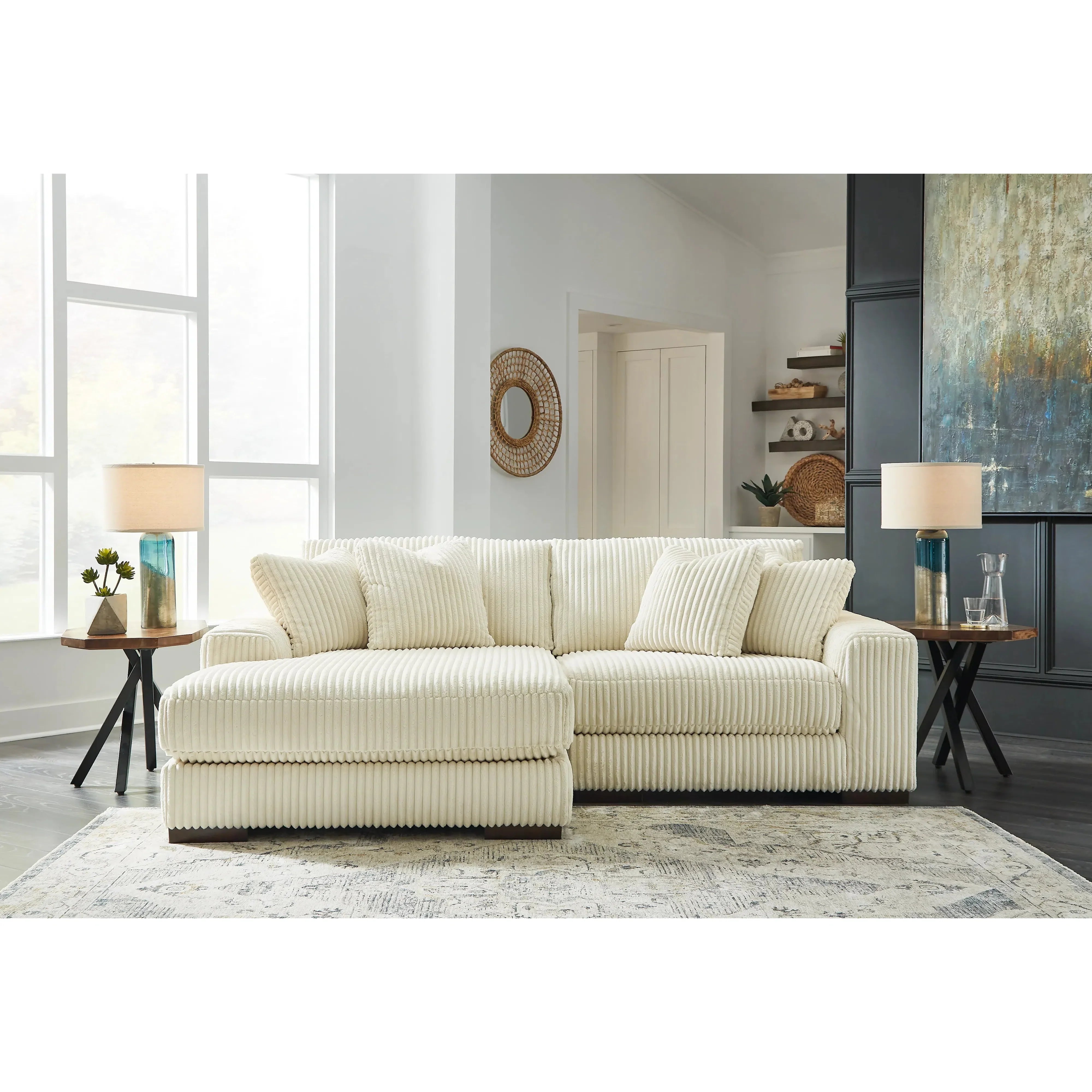 Chic Ivory Fabric Lindyn 2-Seater Sectional Sofa with Left-Facing Chaise