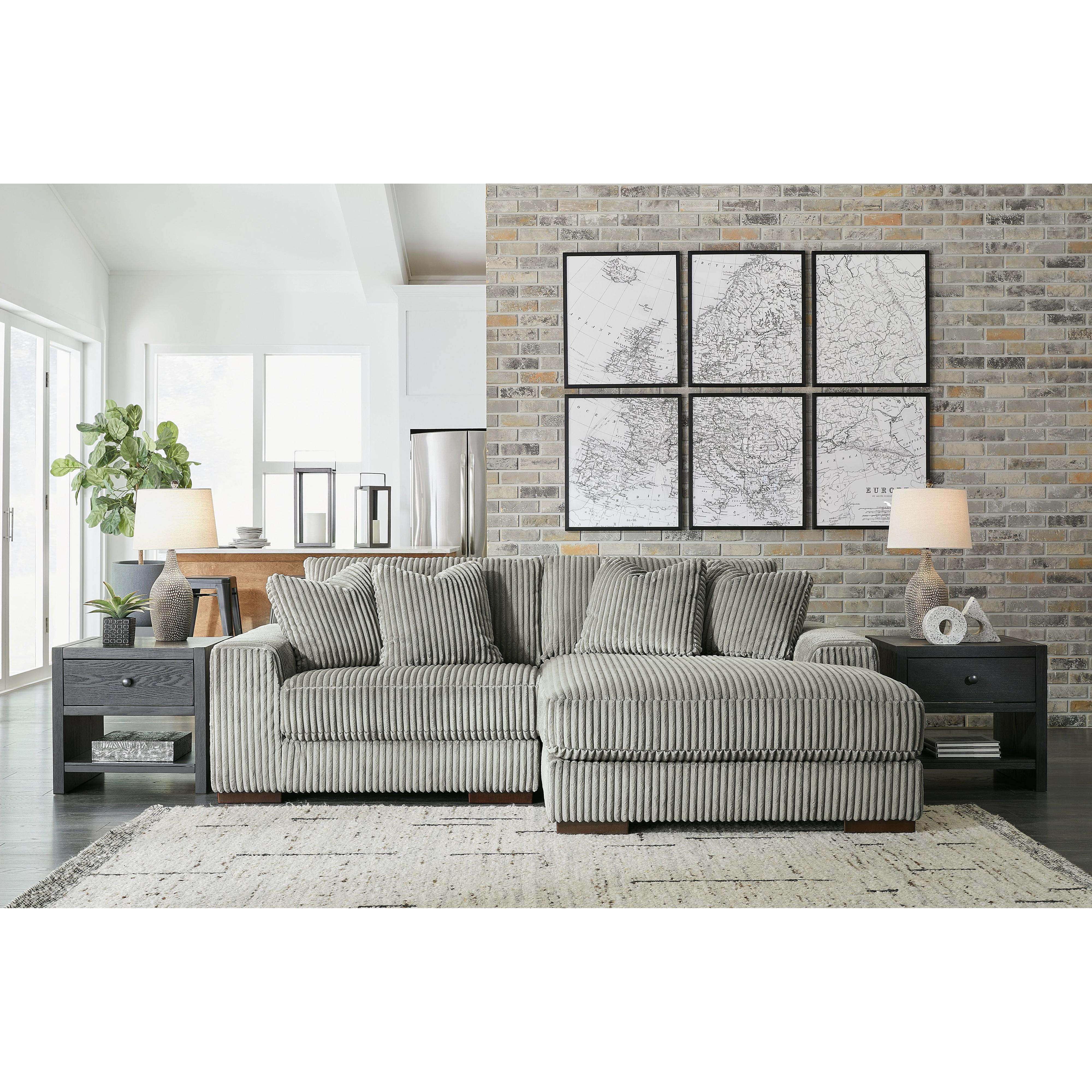 Stylish Lindyn 2-Seater Sectional Sofa with Right-Hand Facing Chaise in Elegant Fog Fabric